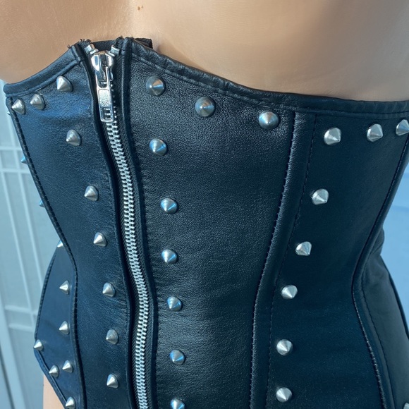 Leather Studded Underbust Corset Black - Picture 2 of 3